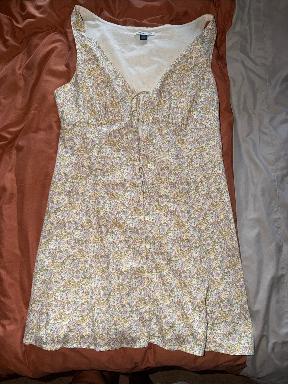 American Eagle Outfitters Pastel Floral Tie-Front Mini Dress
